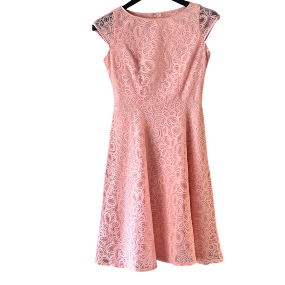 Black Label by Evan Picone Pink Lace Dress Size 2 Cap Sleeves Lined